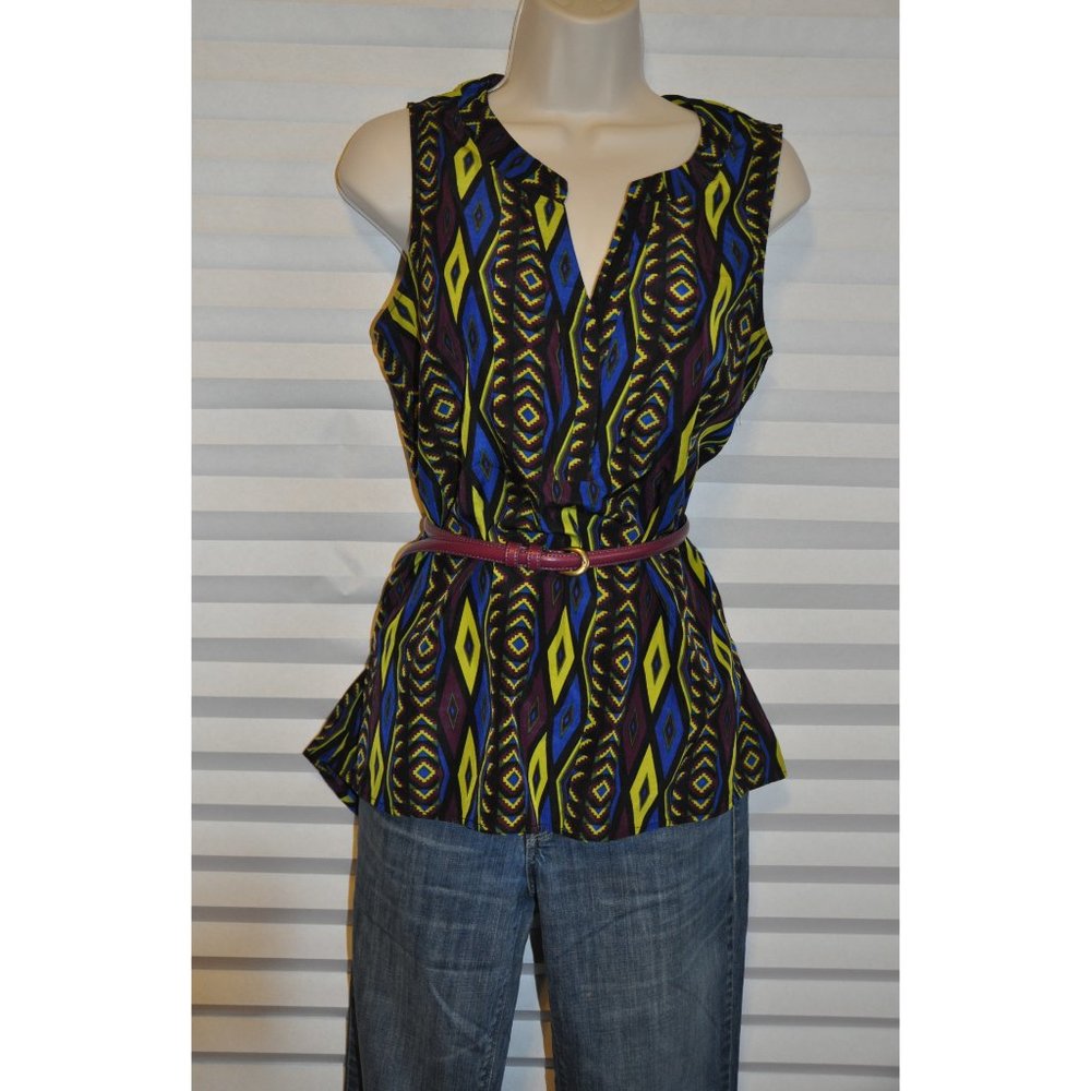 Sleeveless Summer Tunic Blouse by LOVE Note , Geometric pattern, size S - Picture 2 of 16